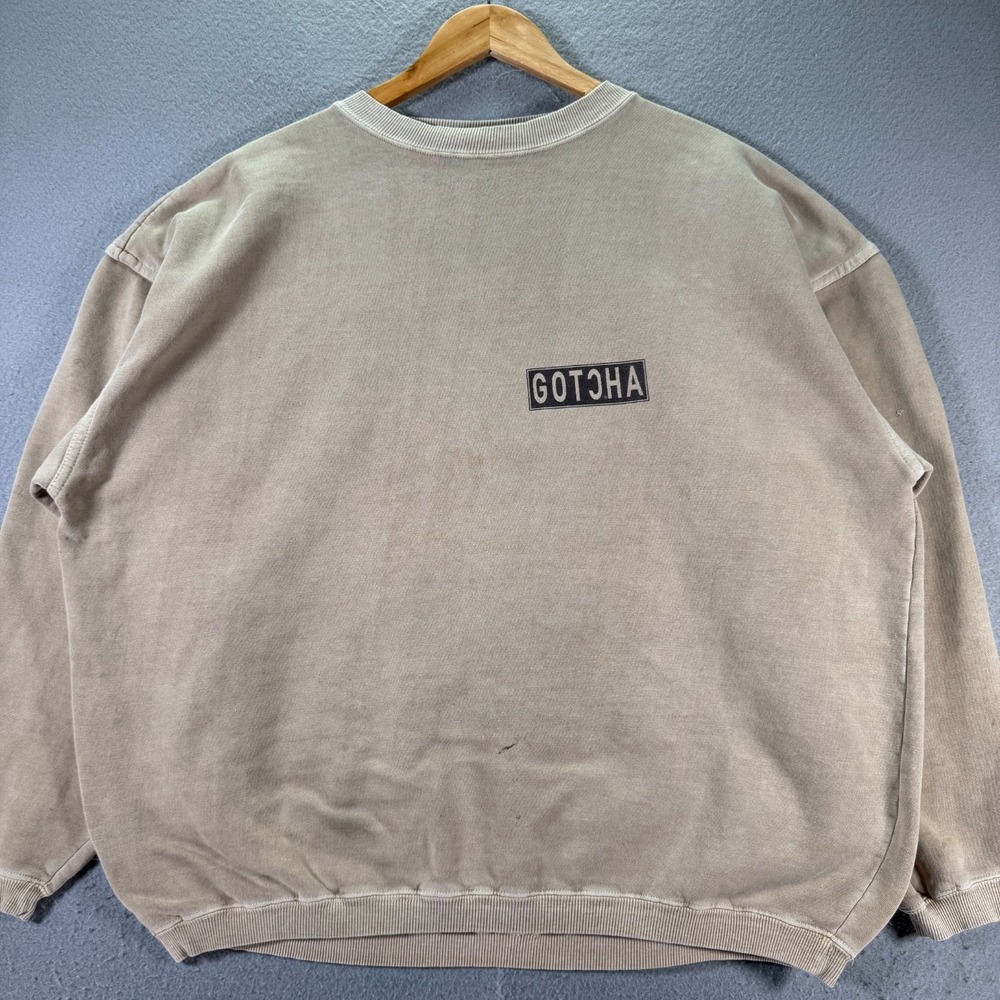Vintage Gotcha Crewneck‎ Sweatshirt Adult Large Brown Fleece Logo Beach Surf 90s
